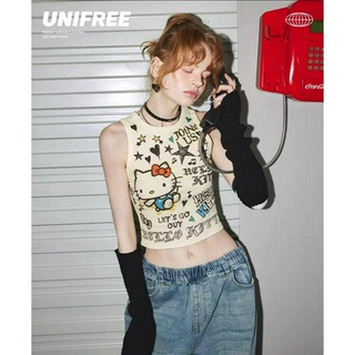 UNIFREE x Hello Kitty  เสื้อแขนกุดทรงครอป คิตตี้ ลิขสิทธิ์แท้