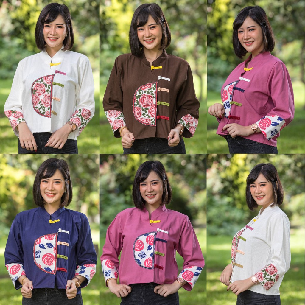 เสื้อคอจีน เสื้นผ้าชินมัยกระดุมหลากสี