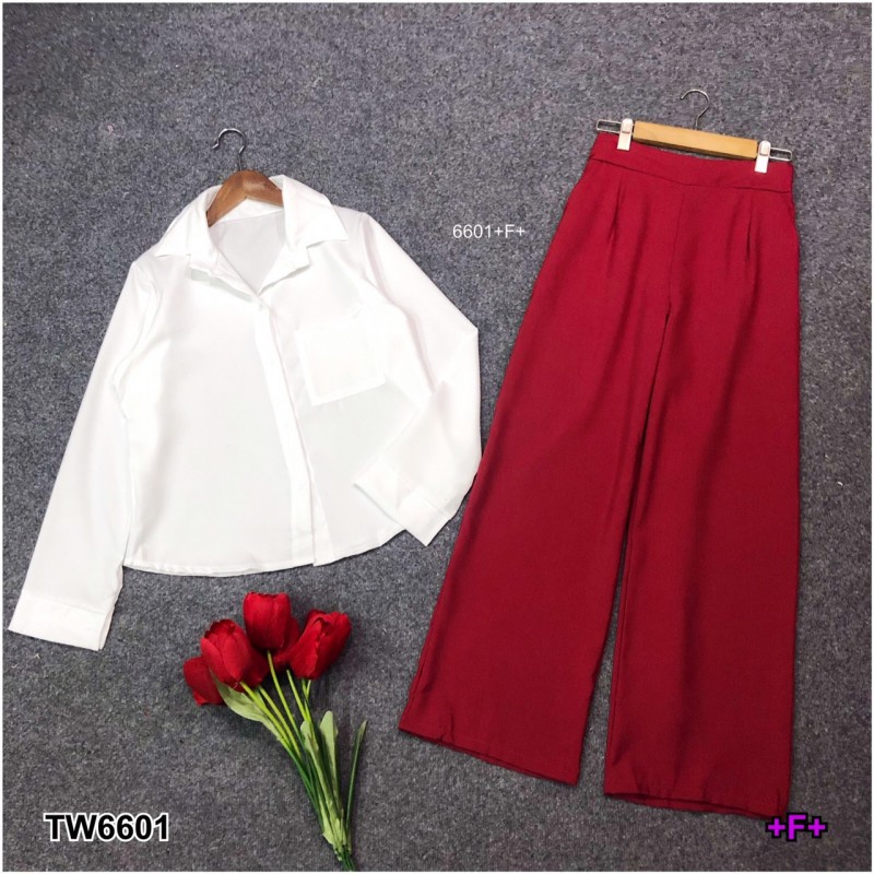 MM6601 Set 2 ชิ้น เสือเชิ้ตโฟร์เวย์แขนยาว มาพร้อมกางเกงขายาวSet of 2 pieces. Long-sleeved four-wayเก - รูปที่ 7