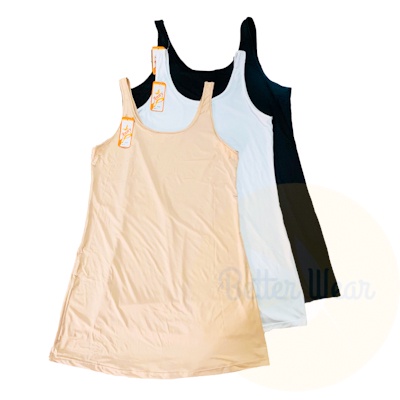Anny 1878 ชุดกระโปรงผ้าลื่น ใส่สบาย แบบกล้าม สีขาว ดำ เนื้อ ไซส์ F-XXL