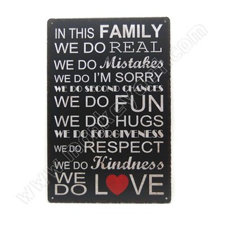 ป้ายสังกะสีวินเทจ Family and Love Quote, ขนาด 20x30 ซม