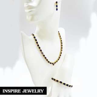 INSPIRE JEWELRY ชุดเซ็ทสร้อยคอไพลิน สร้อยข้อมือ และต่างหู พร้อมกล่องกำมะหยี่  งานจิวเวลลี