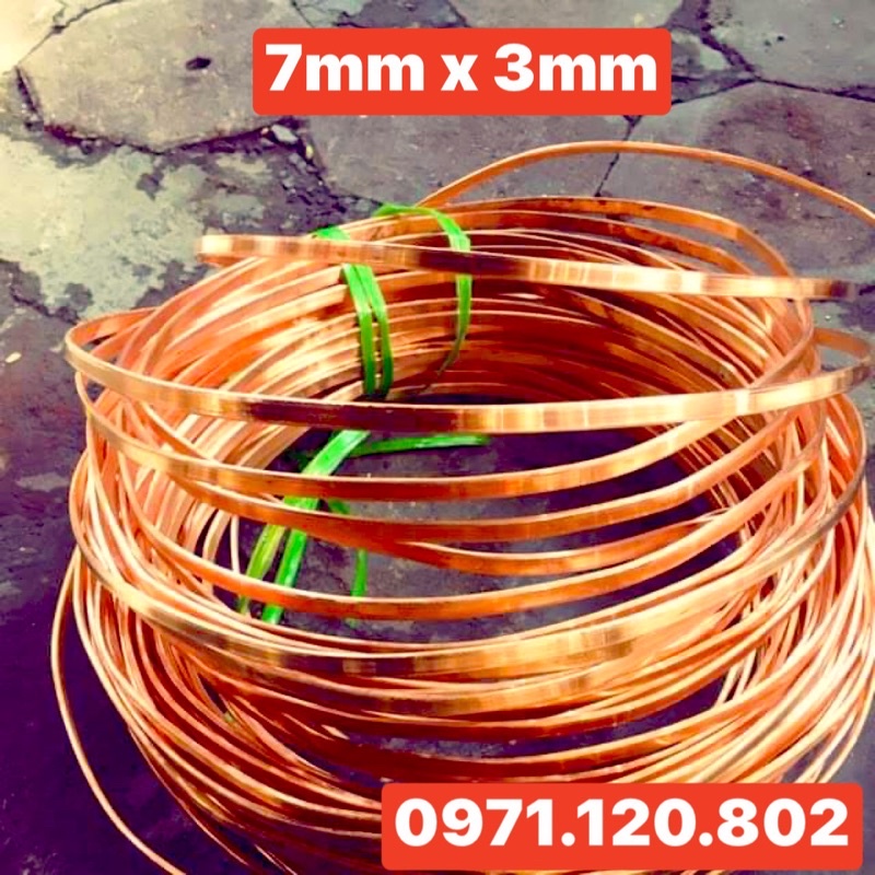 แผ่นทองแดงสีแดง 7mm x 3mm (7x3) 1m -2m -3m ยาว