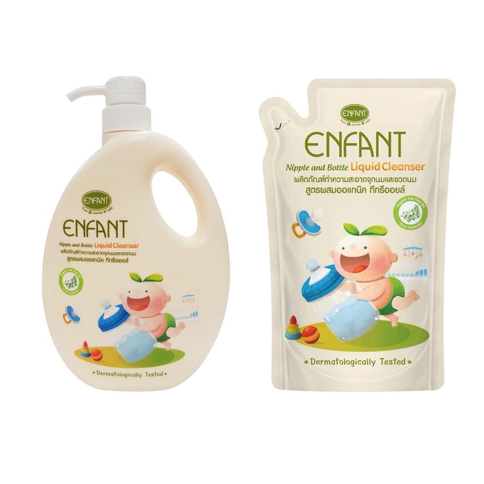Enfant (อองฟองต์) ผลิตภัณฑ์ทำความสะอาดจุกนมและขวดนม สูตร Double Cleanser ขวดปั้ม และแบบถุงเติม
