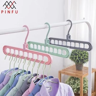 PINFU_SHOP ไม้แขวนเสื้อ 9 ช่อง จัดระเบียบ ประหยัดพื้นที่ ไม่หักงอ ตะขอหมุนได้ 360 องศา