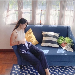 Needs.everyday - BASIC Trousers กางเกงขายาว เอวสูง ผ้าลินิน (สี Navy)