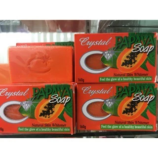 สบู่มะละกอ คริสตัล ตราเพชร Crystal Papaya Herbal Soap นำเข้าจาก ฟิลิปปินส์ 160 g ช่วยผลัดเซลล์ผิว มีวิตามินเอ ซี อี