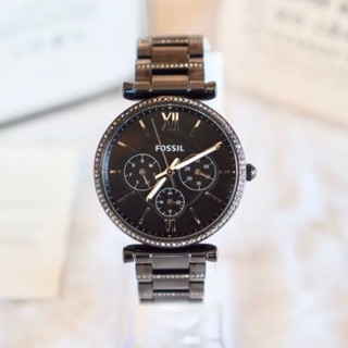 (ผ่อน0%) นาฬิกา Fossil Carlie Chronograph Black Stainless Steel Womens Watch ES4543 สแตนเลส สีเำ