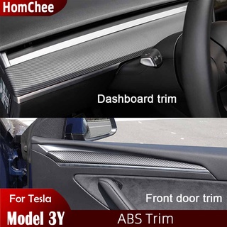 Tesla อุปกรณ์เสริมDashboard Trim For Tesla Model 3 2021 Accessories Car Front Door Decoration Sticker Model Y Interior A