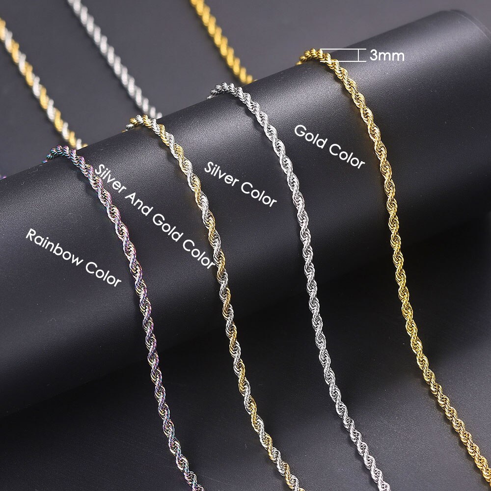 Zhouyang(โจวหยาง)สีทองบิดเชือกสร้อยคอสำหรับผู้หญิงเรียบง่าย 3 มิลลิเมตรโซ่สแตนเลสเค้นคอเครื่องประดับสร้อยคอที่เรียบง่าย C022 - รูปที่ 3