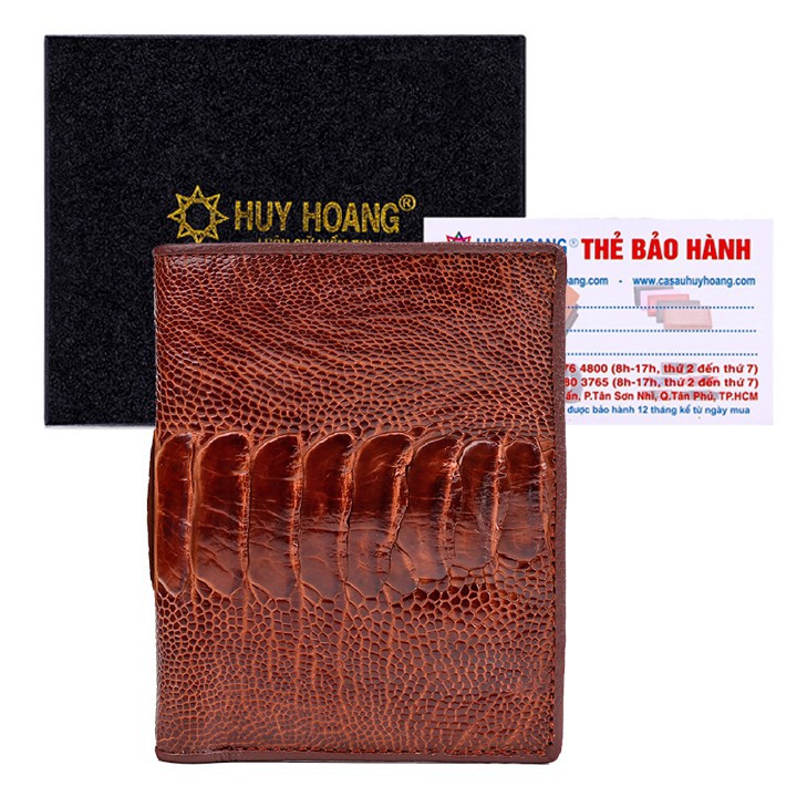 กระเป๋าสตางค์แนวตั้งหนังนกกระจอกเทศผู้ชายสีน้ําตาลแดง HF2411