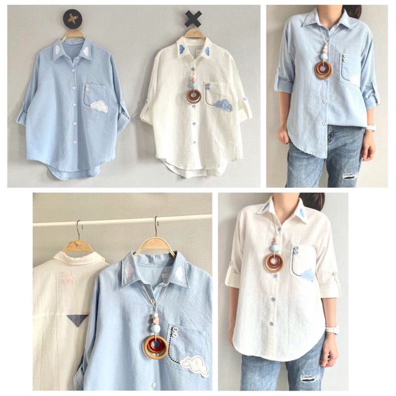 KATUN KEMEJA LUBANA เสื้อเชิ้ตผ้าฝ้ายลินินนําเข้าพร้อมกระเป๋าทูโทนธรรมดา KIX001