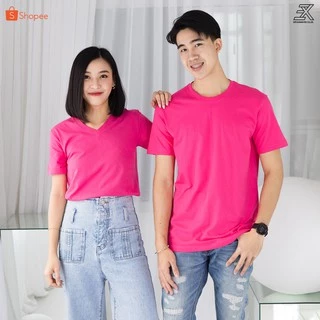 Expogarment เสื้อยืด คอกลม คอวี คอตตอน100% สีพื้น(ส้ม บานเย็น ม่วง เขียว) ไม่มีตะเข็บข้าง ไซส์S-2XL หดเกิน3%คืนเงิน