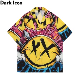 Dark Icon 2021 เสื้อเชิ้ตแฟชั่นใหม่สําหรับผู้ชายแขนสั้นพิมพ์ลายสไตล์ฮาวาย