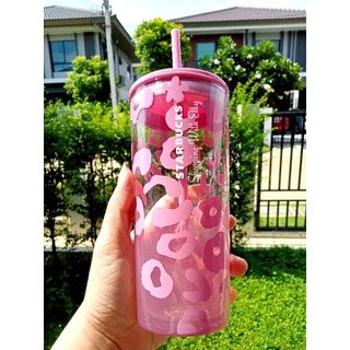 #พร้อมส่ง #Starbucks USA Pink Leopard Glass Cup ส่งฟรี! ไม่ต้องใช้โค้ด