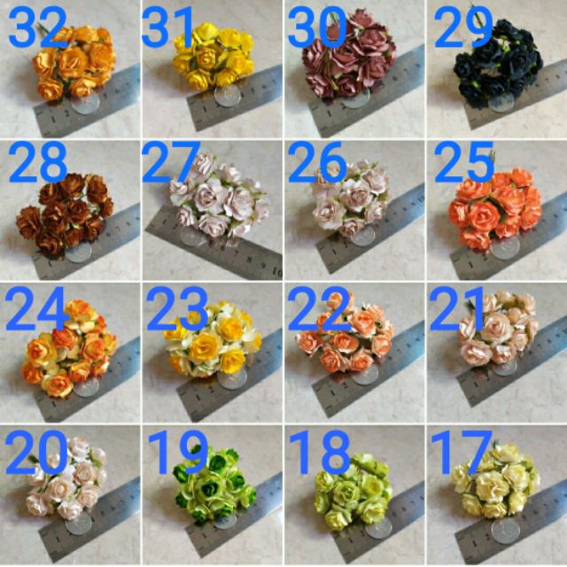 10ดอก ดอกไม้กระดาษสา กว้าง 23-25mm. ดอกกุหลาบ มีก้าน DIY