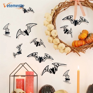 [ Halloween ] สติกเกอร์กระดาษ ลายค้างคาว 3D สีดํา สําหรับติดตกแต่งผนัง ห้องสยองขวัญ เทศกาลฮาโลวีน 12 ชิ้น