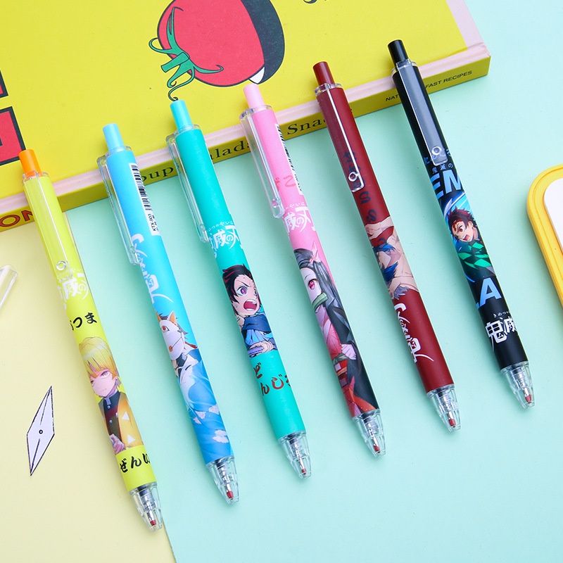 6 ชิ้น Kimetsu No Yaiba อะนิเมะกดปากกาเจลกดประเภทบอลปากกานักเรียนศึกษาอุปกรณ์เครื่องเขียน