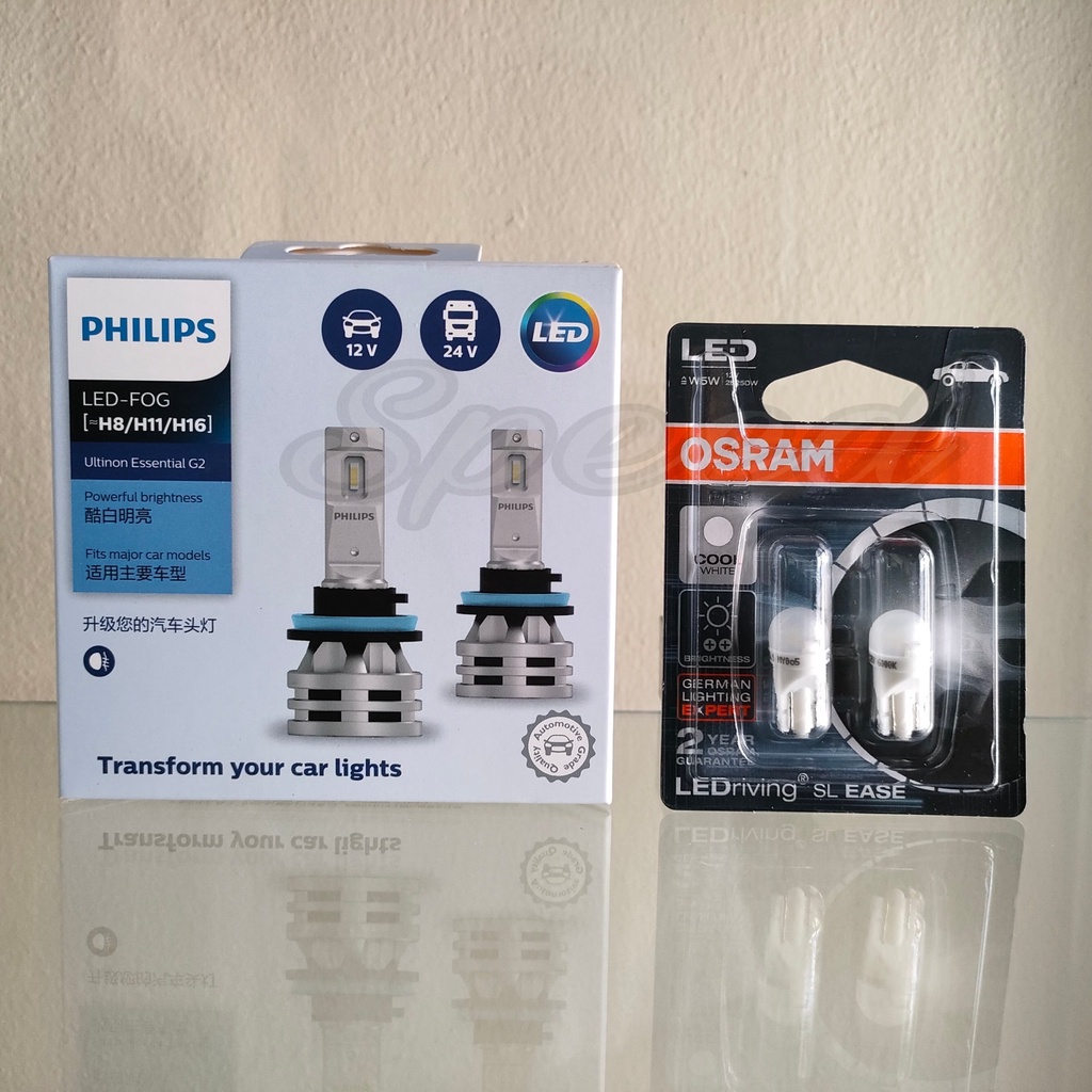 Philips หลอดไฟตัดหมอก Ultinon Essential LED+150% Gen2 6500K H8/11/16 แถมฟรี Osram LED T10 6000K