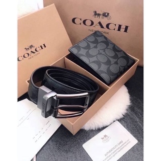 🍓พร้อมส่ง🍓 เซต เข็มขัด COACH + กระเป๋าเงิน  ถุงกระดาษ อุปกรณ์ครบ กระเป๋าสตางค์ โค้ช โค้ด