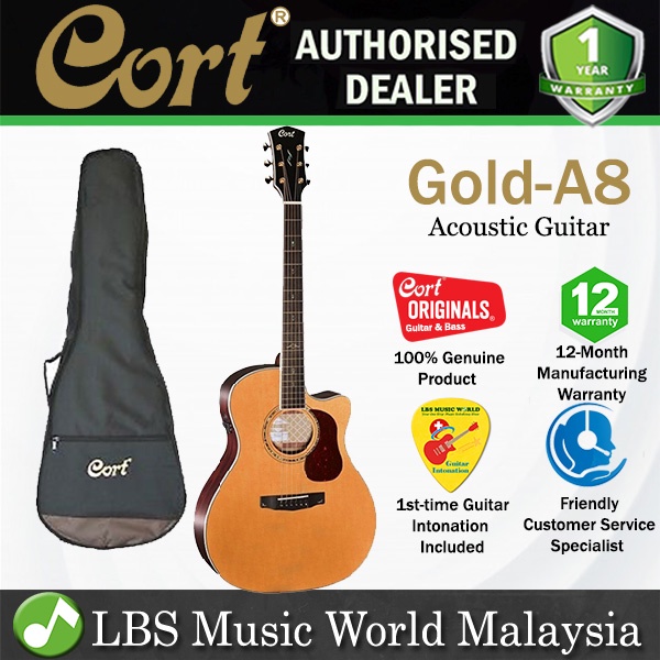 Cort Gold-A8 Auditorium Cutaway Torrefied Solid Sitka Spruce กีต้าร์โปร่งธรรมชาติพร้อมกระเป๋า (GoldA