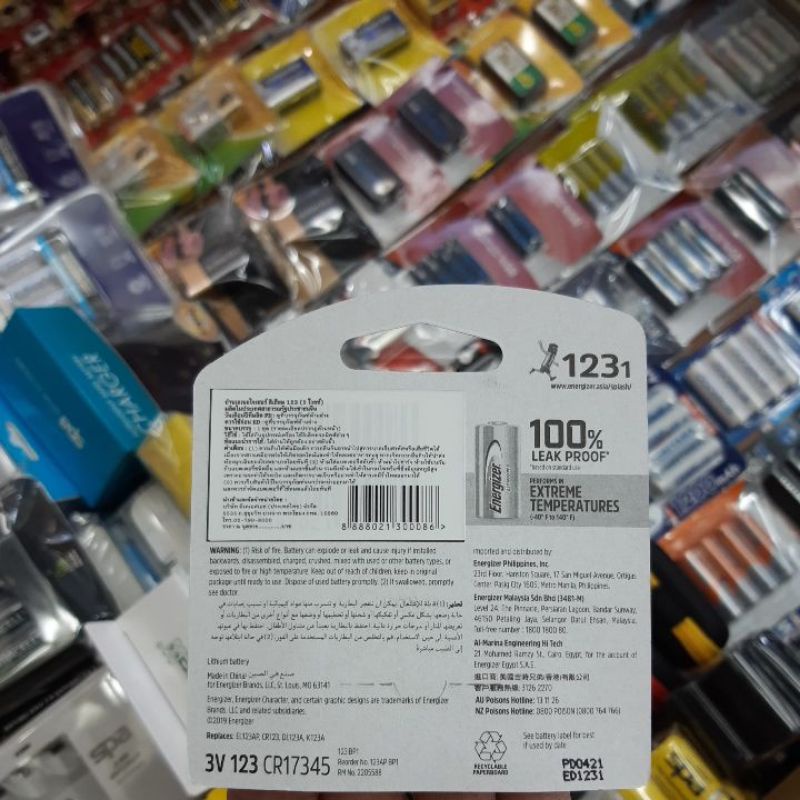 ถ่าน Energizer CR123, CR123A, CR17345 Lithium  3V ของใหม่ ของแท้บริษัท