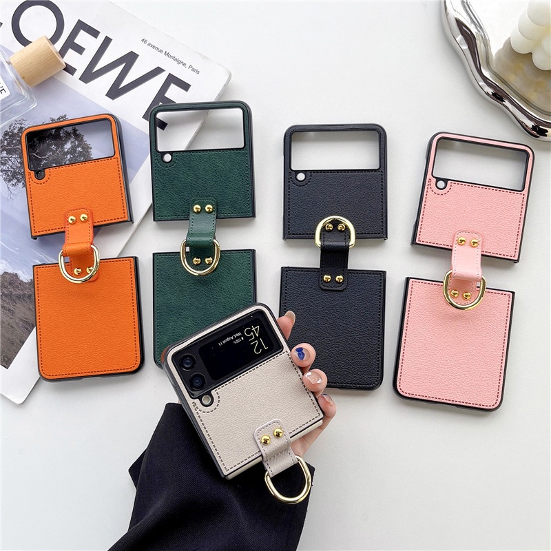 หรูหรา PU หนังผู้ถือแหวนเคสโทรศัพท์สําหรับ Samsung Galaxy Z Flip 1 2 3 แหวนพับฝาหลังสําหรับ Samsung 
