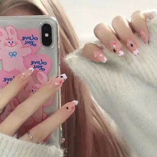 【ประเภทกาว】เล็บปลอม เล็บปลอม รูปหัวใจ วัว แบบยาว