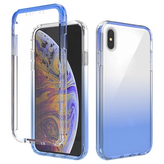 สําหรับ iPhone X XR XS Max เต็มตัว ไฮบริด ทนทาน กันกระแทก ไล่ระดับสี ใส เคสด้านหลัง