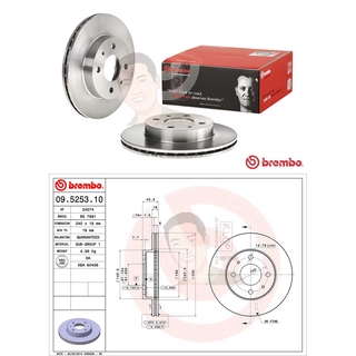 09 5253 10 จานเบรค ล้อ F (ยี่ห้อ BREMBO) รุ่น Std NISSAN Sunny B13 NV NX ปี 1986-1995