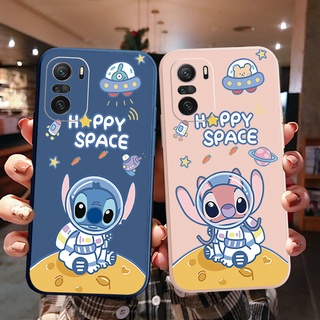 เคสโทรศัพท์มือถือ ขอบสี่เหลี่ยม ลายนักบินอวกาศ นักบินอวกาศ Happy Space Stitch สําหรับ Xiaomi Redmi Note 10 Pro 9S 9A POCO X3 NFC M3 Pro 5G