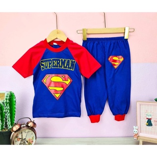 1-9ปี 💥พร้อมส่ง💥เสื้อเซ็ทแขนสั้น พิมพ์ลาย Superman ผ้าคอตตอน100%