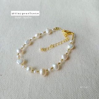 สร้อยข้อมือไข่มุกแท้ ไข่มุกสีขาว มุกเคชิ Keshi Pearl Bracelet สร้อยข้อมือน่ารัก ลูกปัดใส Tinypearlxoxo N1181