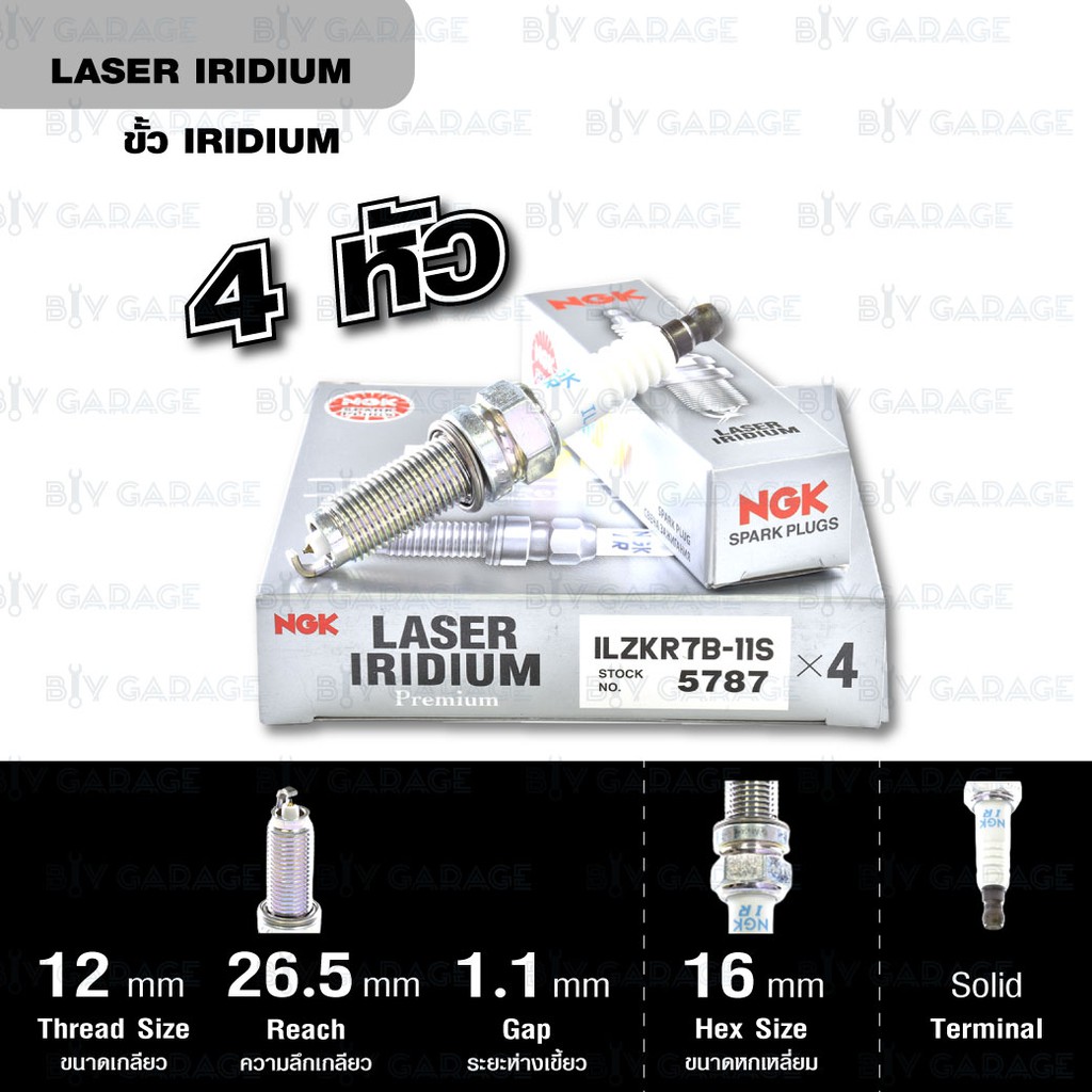 NGK หัวเทียน LASER IRIDIUM ILZKR7B-11S 4 หัว ใช้สำหรับรถยนต์ Honda New Accord 2.4L ’08 / CIVIC FB / HRV