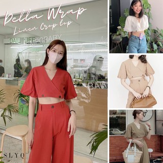 ขาว/แดงอิฐ/เขียว/น้ำตาล SLYQ 🏄🏻‍♀️ DELLA WRAP LINEN CROP TOP เสื้อครอปลินินสูงใต้อก