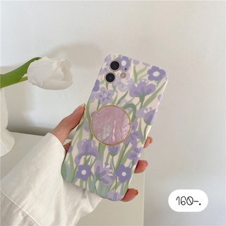 Case+Griptok เคสแถมไอริง เคสแถมที่ติด 💟F106 ดอกไม้ม่วง+holder , ไอริงทุ่งหญ้าม่วง