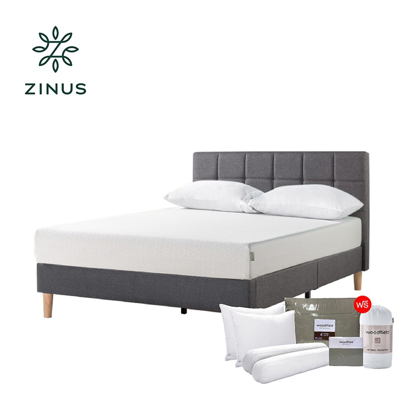 Zinus ที่นอน รุ่น Flossie Green tea Memory Foam + ฐานเตียง รุ่น Lottie พร้อมของแถม ส่งฟรี