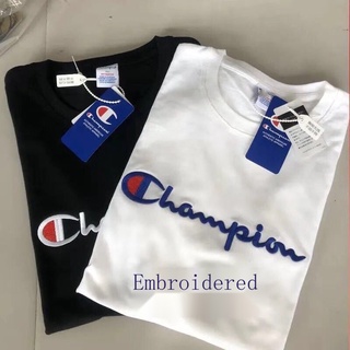 เสื้อยืดคอกลม แขนสั้น ผ้าฝ้ายแท้ ปักลาย Champion ทรงหลวม สไตล์ญี่ปุ่น พลัสไซซ์ สําหรับนักเรียน