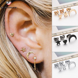 3pcs Set Women Lady Girl Earrings Ear Stud Star Moon Heart