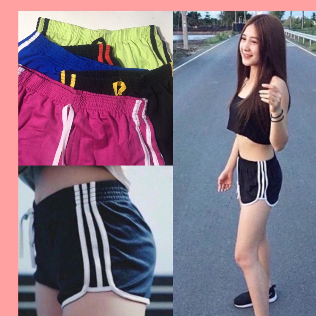 [ 3.25 ]  กางเกงขาสั้นผู้หญิง  ทรงสปอร์ต Gym Shorts 3 แถบ ใส่วิ่ง นอน ออกกำลังกาย สบายมาก