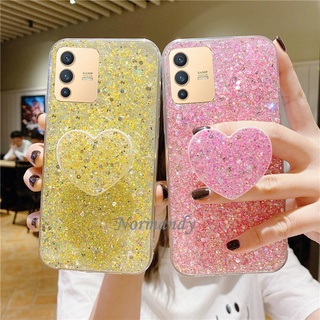 2022 New เคสโทรศัพท์ Fashion Case VIVO V23 V23E Y76 5G Y21T Flash Diamond Shockproof Phone Casing Love Stand Silicagel Soft Cover Vivo V23 5G เคส