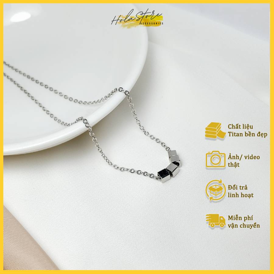 Hola Store สร้อยคอเงินผู้หญิงดีไซน์จี้ลูกบาศก์เฉพาะ (B21)