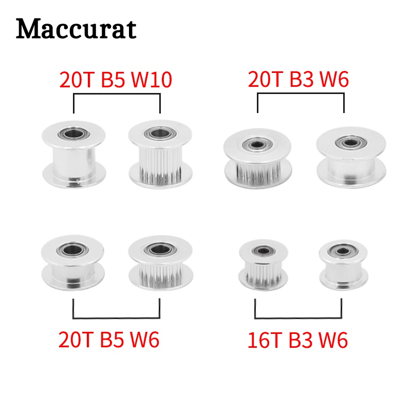 1PC GT2 Idler Timing Pulley 16/20 ฟันล้อ Bore 3/5 มม.อลูมิเนียมเกียร์ฟันกว้าง 6/10 มม.สําหรับ I3 Ender 3 CR10 เครื่องพิมพ์ Reprap