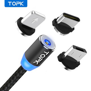 TOPK AM23 สายชาร์จ 360 LED แบบแม่เหล็ก ไมโคร USB ประเภท C Lightning (สำหรับไอโฟน)