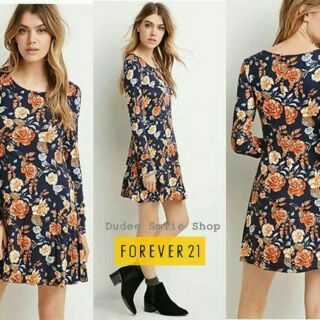 Forever21 Rose Print Smock Dress ชุดเดรสแขนยาว คอกลม ทรงสวย