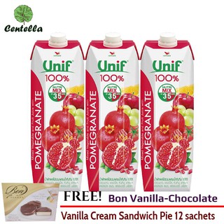 Unif 100% PROMAGANATE 1000 ml x3 box Free Bon Vanilla-Chocolate Vanilla Cream Sandwich Pie 12 sachets 240 gram