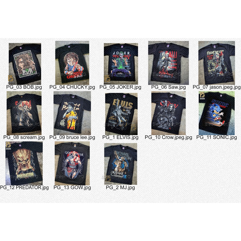 เสื้อยืด Bob Chucky Joker Saw Jason Scream Brucelee Elvis Crow Sonic เสื้อยืดสีดำ Blacktimber.PG siz