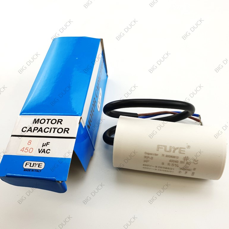 คาปาซิเตอร์ แคปรัน Capacitor 7.5uF 450V (LMG), 8uF 450V (FUYE) ชนิดสาย