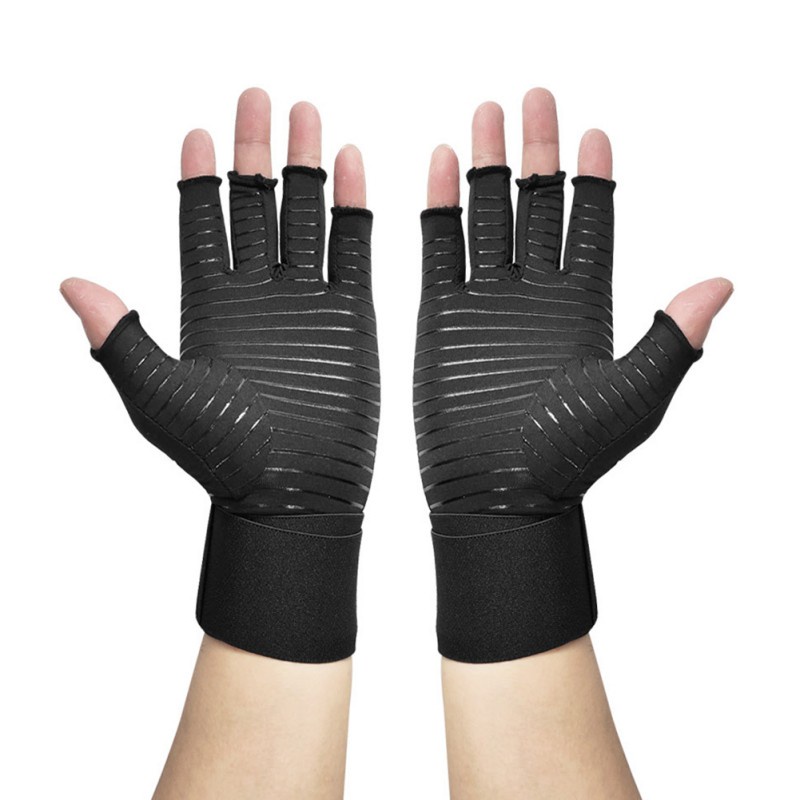 1 Pair Compression Arthritis Gloves Wrist Support Half Finger Gloves ...