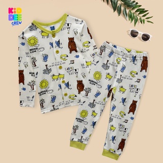 KiddeeCrew ชุดนอนเด็กสีครีมขาวหมียืน Creamy white baby pajamas with a standing bear. เหมาะสำหรับอายุ 1-14 ปี